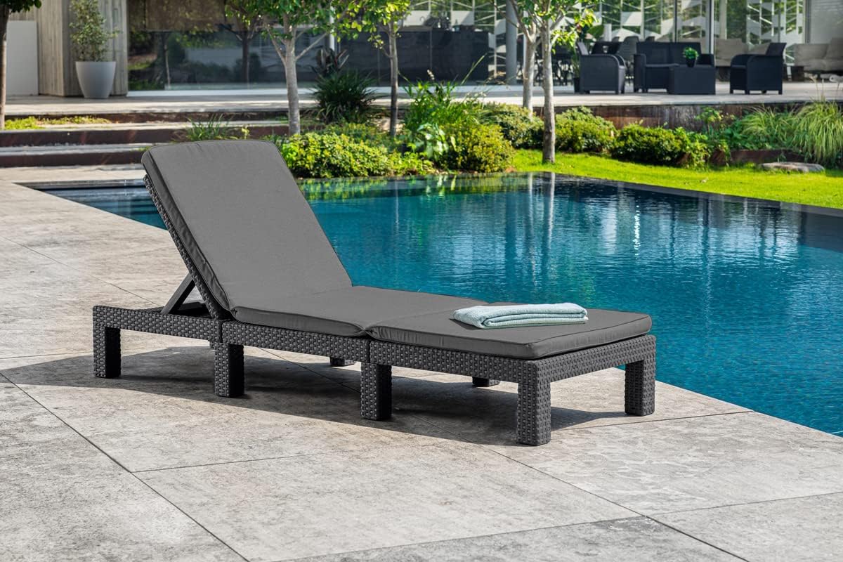Outdoor Sun Lounger with Cushion Included, Graphite 187.5 × 58 × 29 cm