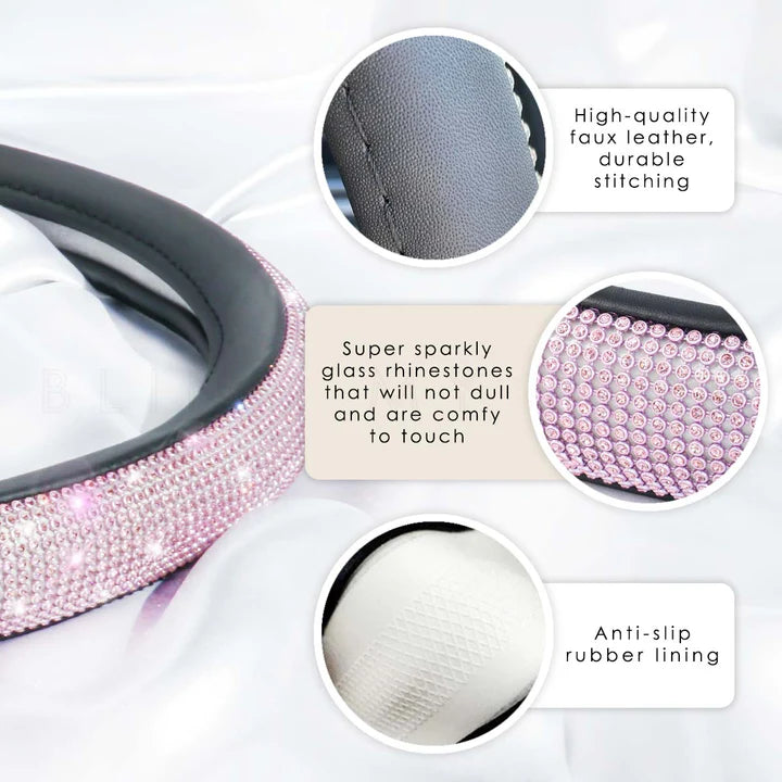 Sparkling Pink Crystal Steering Wheel Cover